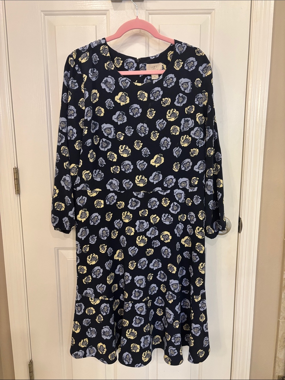 LOFT Navy Floral Swing Dress with Blue & Yellow Blooms